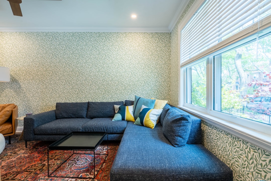 a living room with a couch and a table
