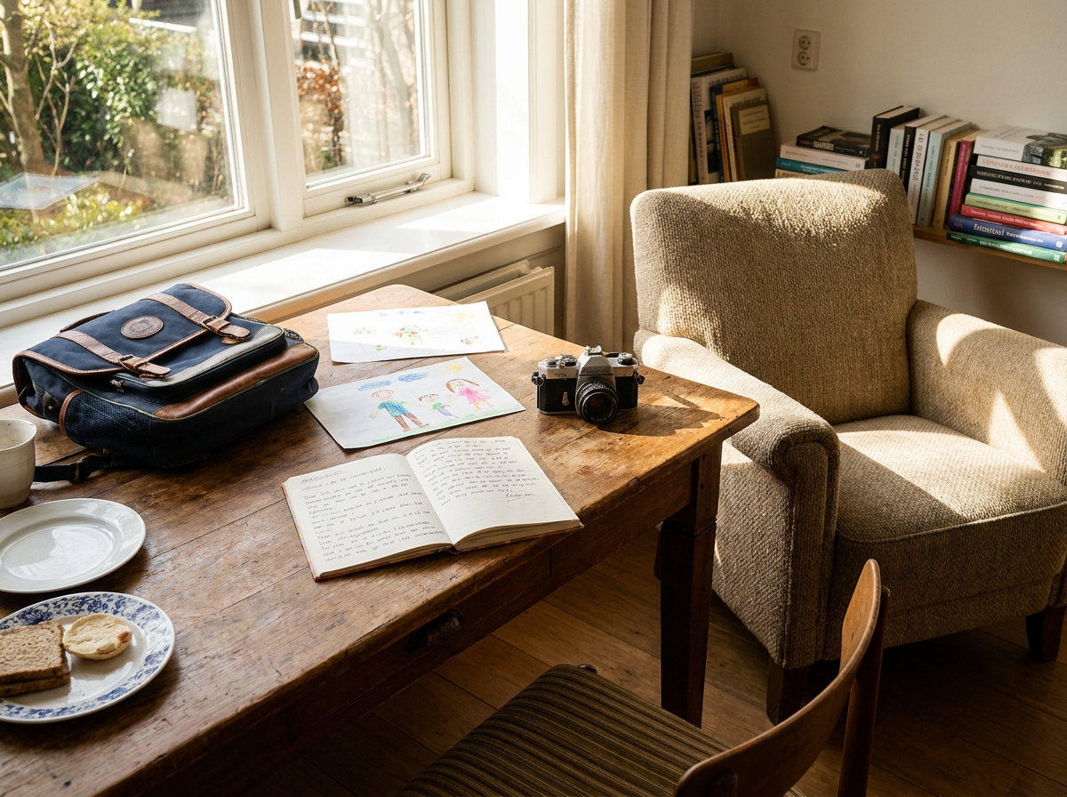 Rugzak en nieuwe schoenen klaargezet bij de voordeur op de ochtend van de eerste schooldag