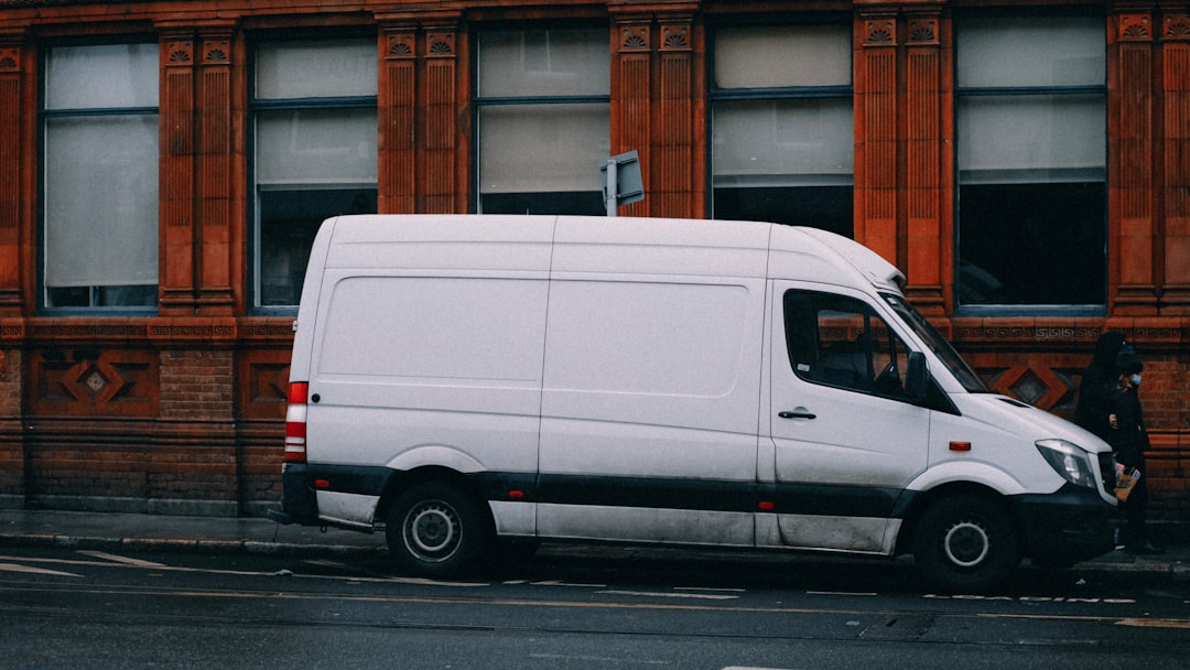 Witte bestelwagen langs de weg