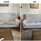 Crèmekleurige tweezitter voor en na reiniging